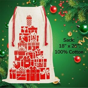 Christmas Holiday Gift Santa Sack 100% Cotton 18” Wide x 26” Long